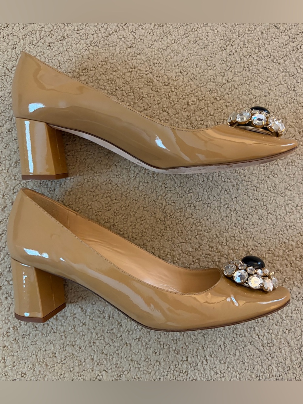 kate spade Tan Patent Leather Jeweled Toe Pumps - Picture 3 of 9